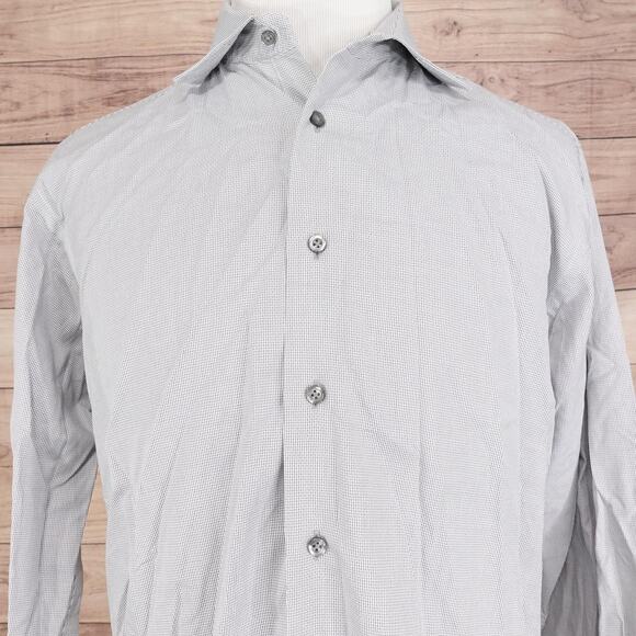 David Donahue Shirt Mens 16.5 36/37 Gray Micro Print Dress Button Down Cotton - Picture 1 of 9